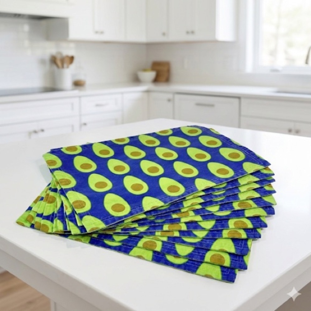 Spoonflower Linen Cotton Avocado Print Placemats Set of 12 Green Modern Heritage